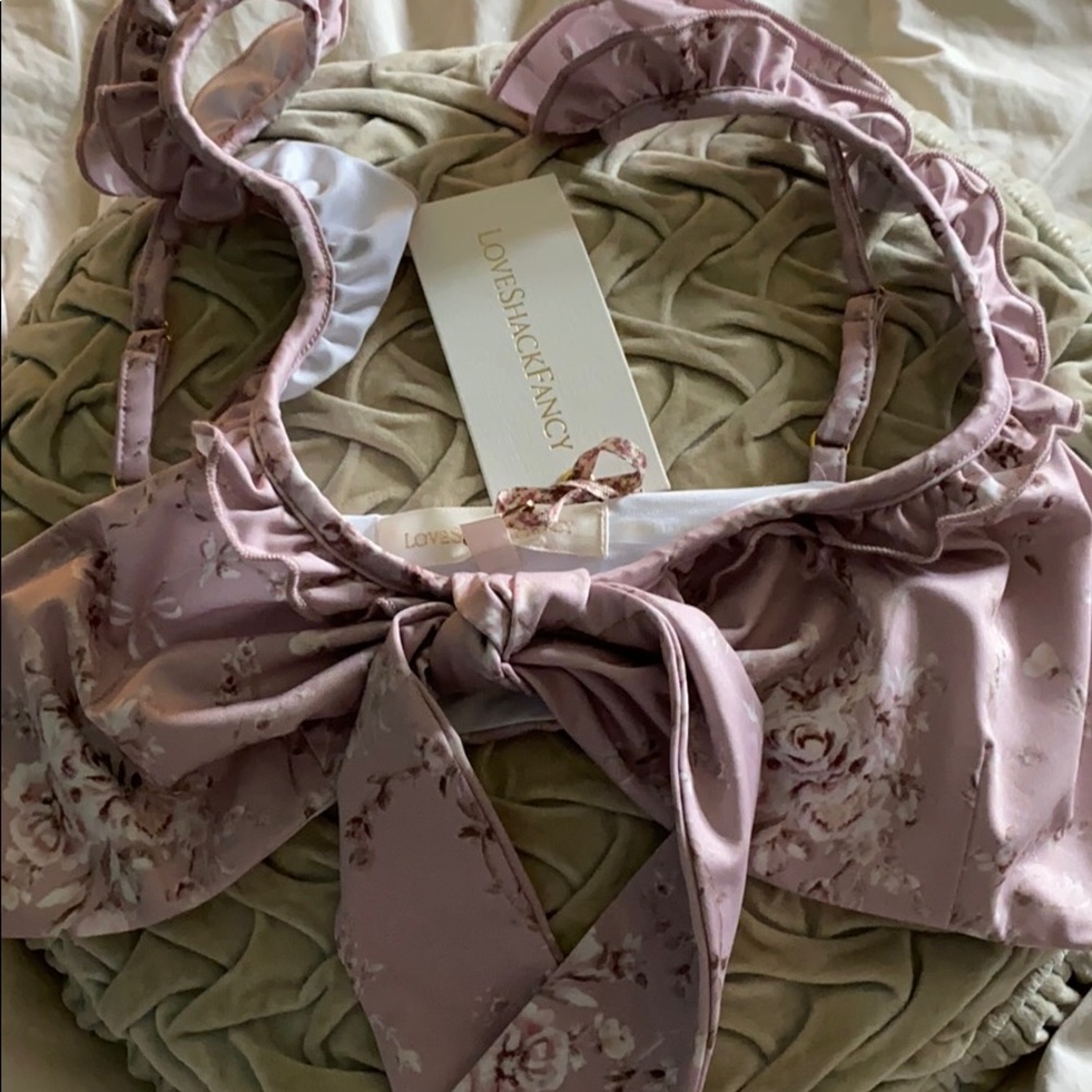 LoveShackFancy palm bikini top in Woodrose